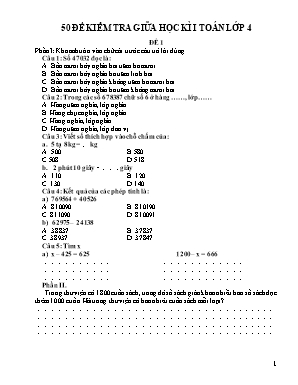 50 Đề kiểm tra giữa học kì I môn Toán Lớp 4